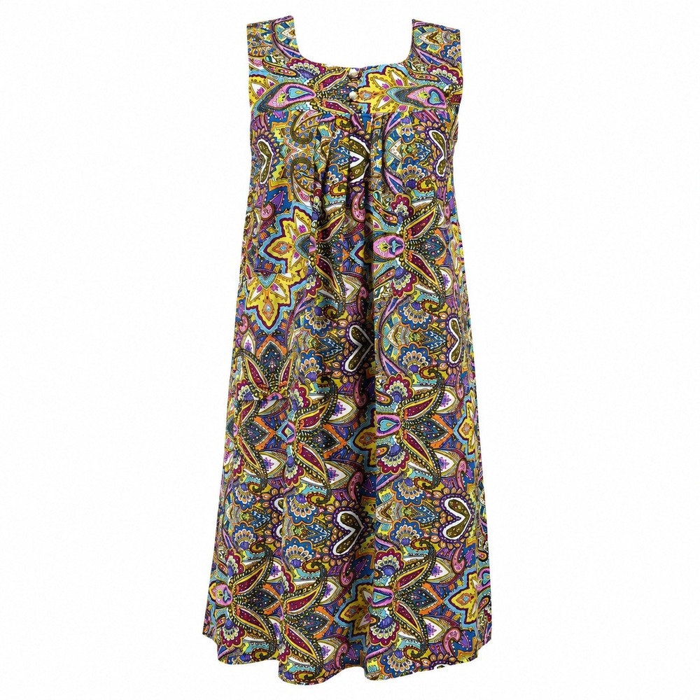 Vintage Paisley Nightgown Sleep Dress Sleeveless Pleated Trapeze Lounge‎ Gown